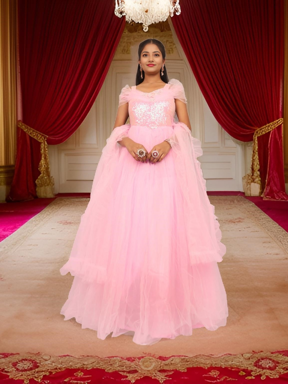 Net Fabric Gown with Sequin & Beads work by Shreekama