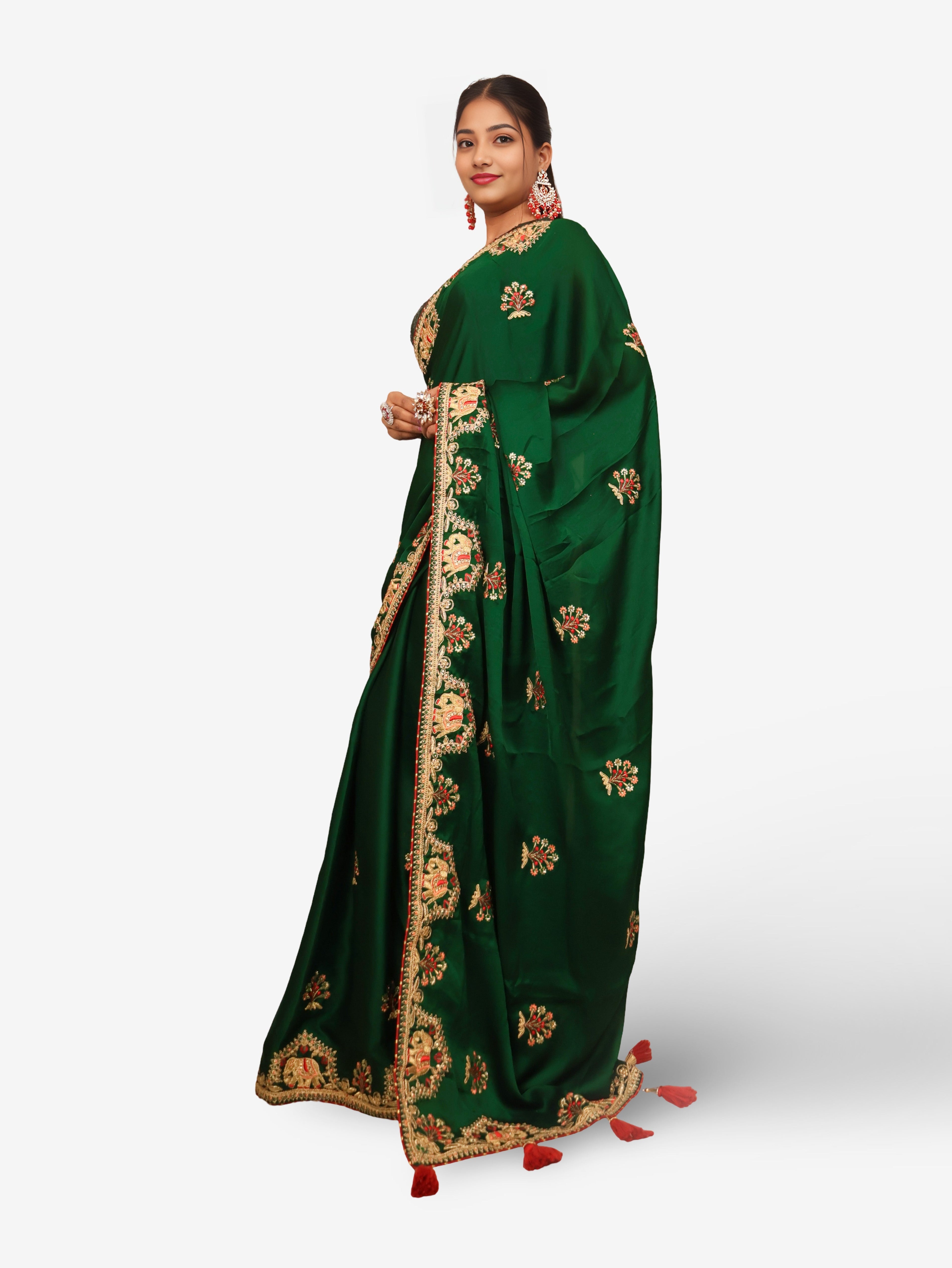 Designer Saree with Kundan & Embroidery Work by Shreekama
