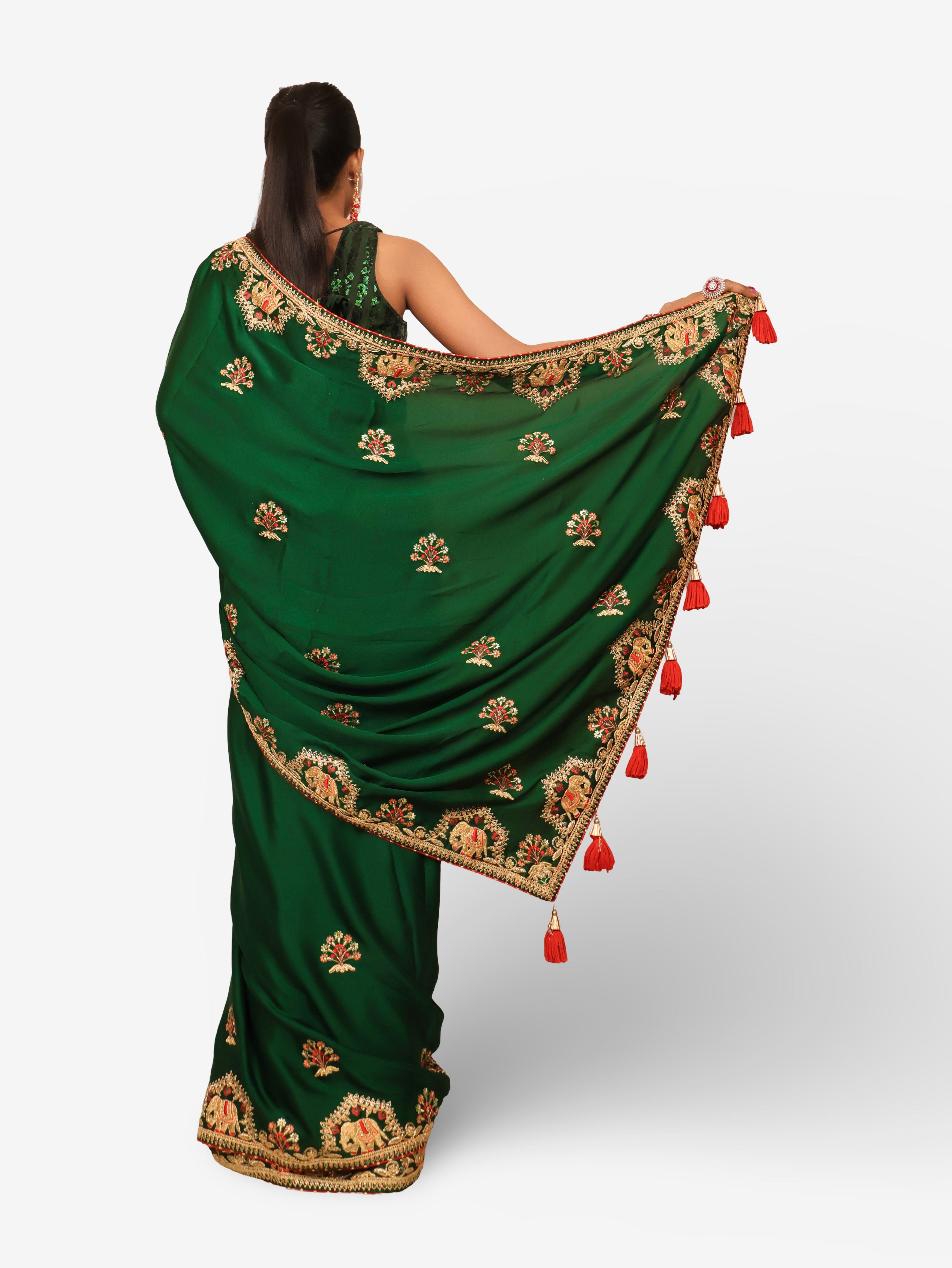 Designer Saree with Kundan & Embroidery Work by Shreekama